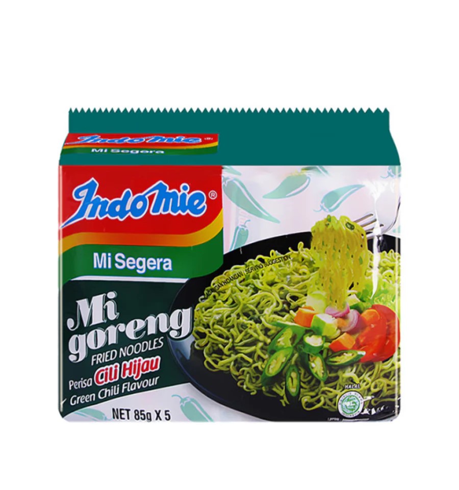 Indomie MI Goreng Green Chili Flavor Fried Noodles Indomie MI Goreng Green Chili Flavor Fried Noodles 5psc Family Pack - Image 1