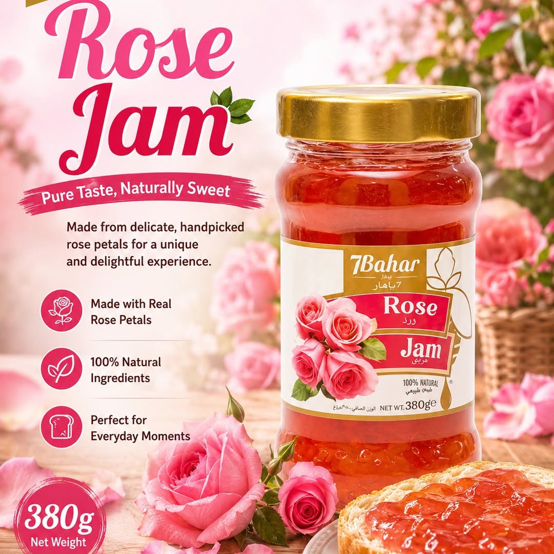 7Bahar Premium Jam Collection এখন আরও বেশি স্বাদের আনন্দ একসাথে! 🍓🍒🌹🍊আপনার সকালের নাস্তা, ড 7Bahar Rose Jam 380g - Image 1