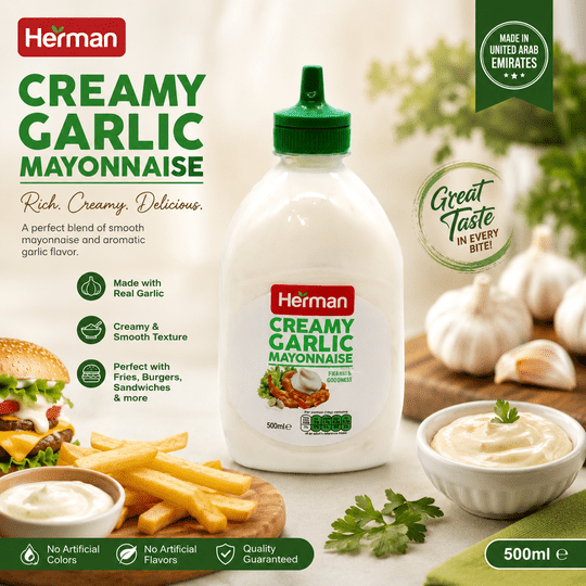 Herman Creamy Garlic Mayonnaise 500ml (United Arab Emirates) Herman Creamy Garlic Mayonnaise 500ml - Image 1