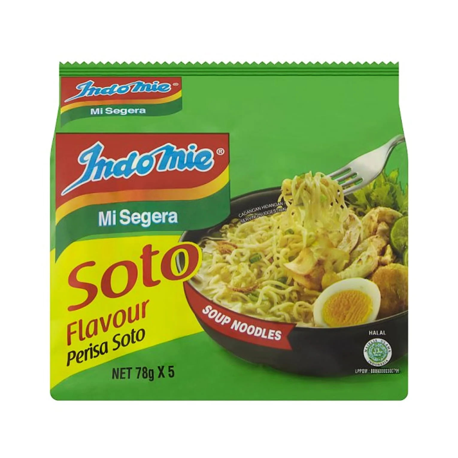 Indomie-mi-segara-soto-flavour-5x78gm Indomie Mi Segera Soto Flavor Soup Noodles 5psc Family Pack - Image 1