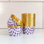 Purple Gingham and Gold Metallic Baking Cups
