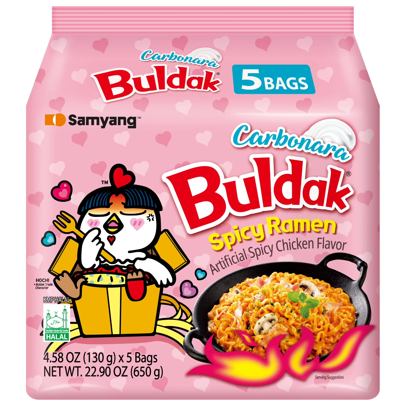 Samyang Buldak Carbo Spicy Chicken Ramen 4.58 oz x 5 Packs~01/22/2027 Samyang Carbo Hot Chicken Flavor Ramen 5pcs Family Pack - Image 1