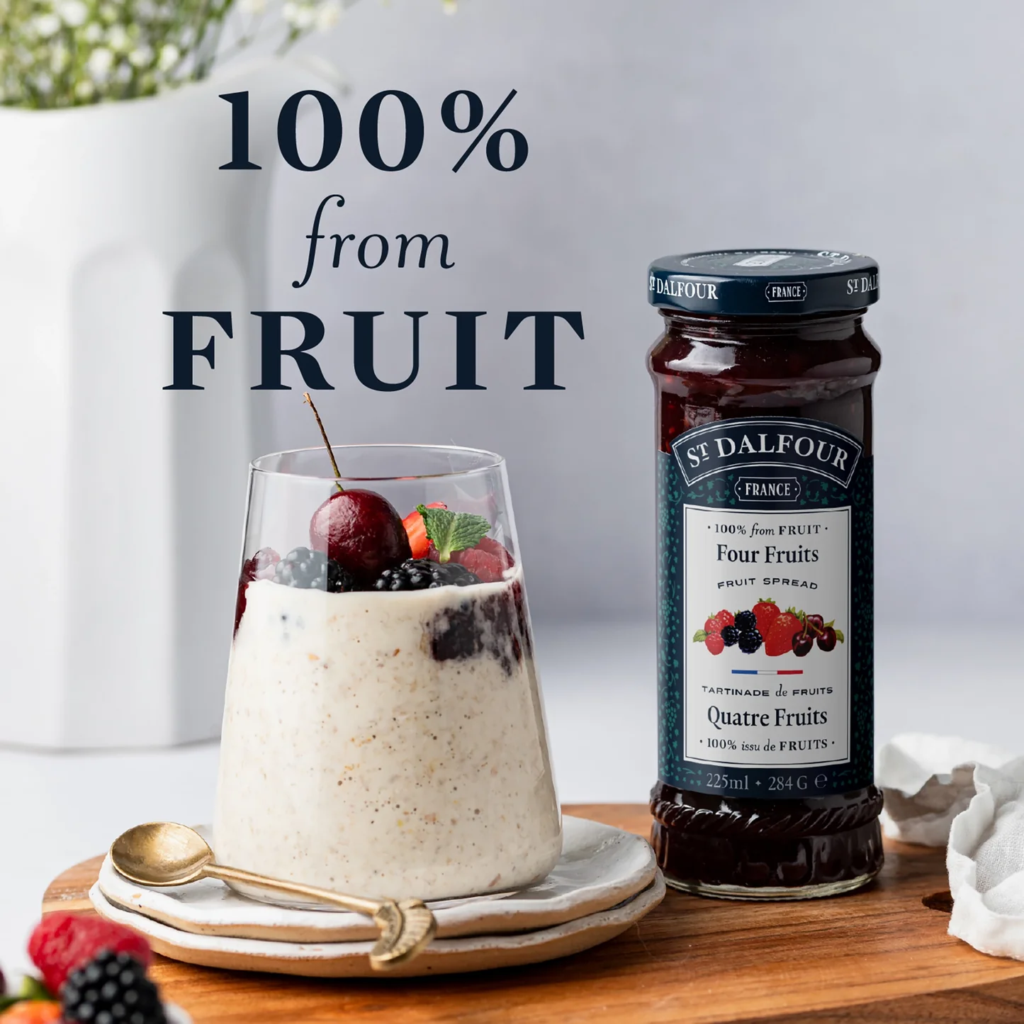 st-dalfour_four-fruits-fruit-spread_284-lifestyle_abab8978-0be1-4598-b761-0de539a0528a St Dalfour Four Fruits Fruit Spread 284g Glass Jar - Image 1
