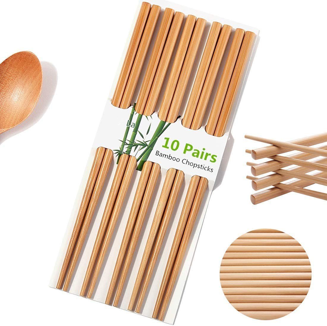 2026/07/1000234947.jpg 10 Pairs Natural Bamboo Chopsticks, 24cm Reusable Japanese Chinese Chop Stick - Image 1