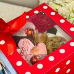 Premium 8 Inch Red & White Dot Sami Transparent Design Paper Cake Box