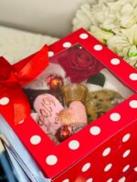 Premium 8 Inch Red & White Dot Sami Transparent Design Paper Cake Box
