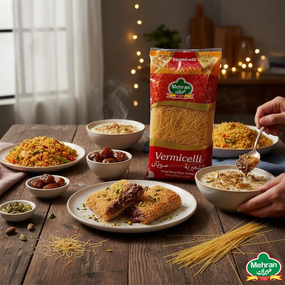 Mehran Vermicelli 150 g Pack ✅ A classic kitchen essential made from premium-quality wheat flour for exceptional taste and texture ✅ Features thin, golden strands that cook quickly and evenly, ideal for both sweet and savory preparations ✅ Expertly processed to maintain purity, quality, and consistency in every pack ✅ A nutritious and convenient option for daily meals, offering the natural goodness of wheat ✅ Perfect for traditional desserts like kheer and seviyan, or light dishes such as upma and stir-fried noodles ✅ Ideal for festive celebrations or everyday cooking, bringing authentic flavor, versatility, and comfort to your table ✅ Product of Pakistan Mehran Vermicelli 150g Pack - Image 1