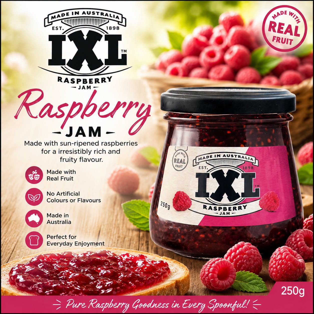 IXL RASPBERRY IXL Raspberry Jam 250g - Image 1