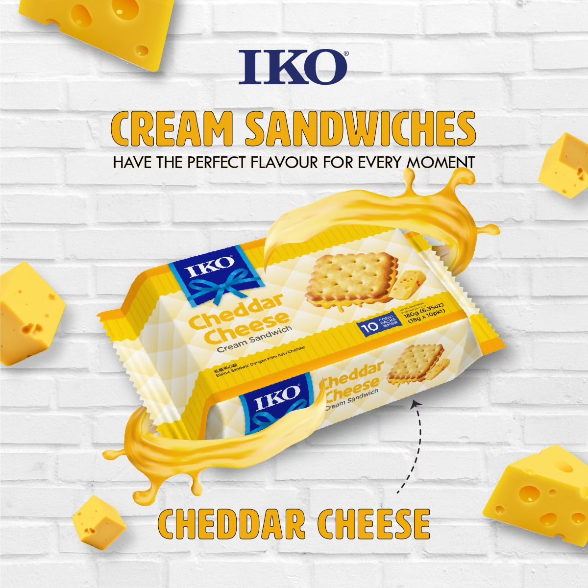 Iko Cheddar Cheese Cream Sandwich Crackers 180gm Weight: 180g Origin: Malaysia Iko Cheddar Cheese Cream Sandwich Crackers 180gm - Image 1