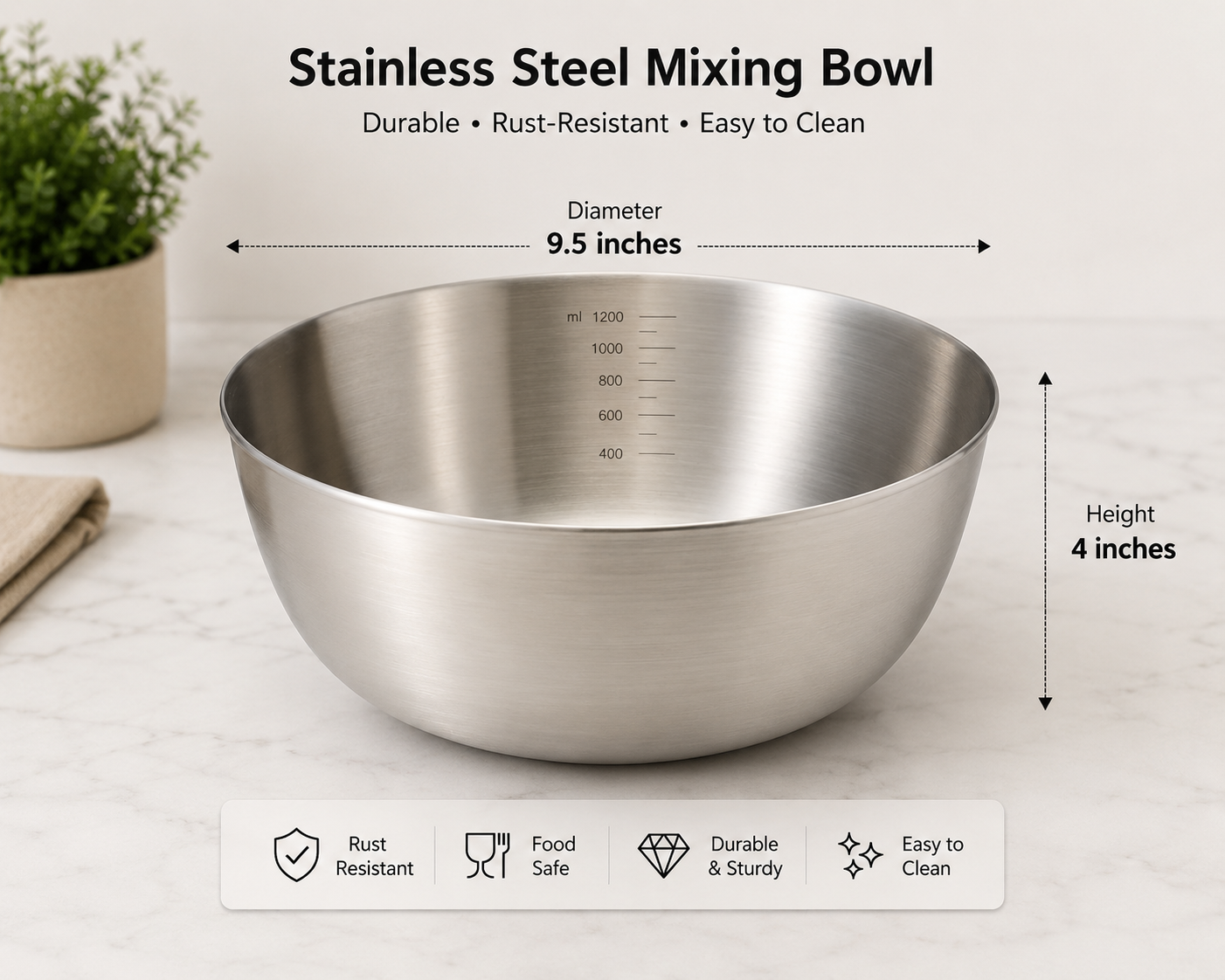 182ACAA4-9EB7-4733-9830-41CE6598687C Premium Stainless Steel Measuring Mixing Bowl (Small Size) - Image 1