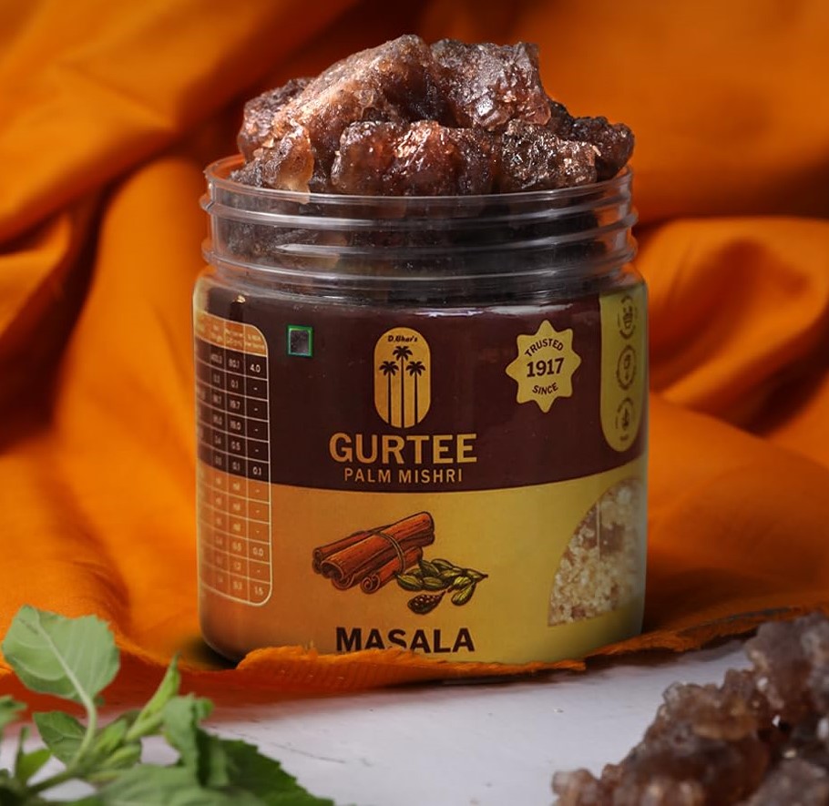 D. Bhar's Gurtee Natural Masala Flavoured Tal Mishri 310gm | Palm Sugar Candy Tal Mishri Crystals | Panankalkandu | Palm Sugar Organic | Panam Kalkandam | Panagalkandu Organic D. Bhar's Gurtee Palm Mishri 310g - Image 1