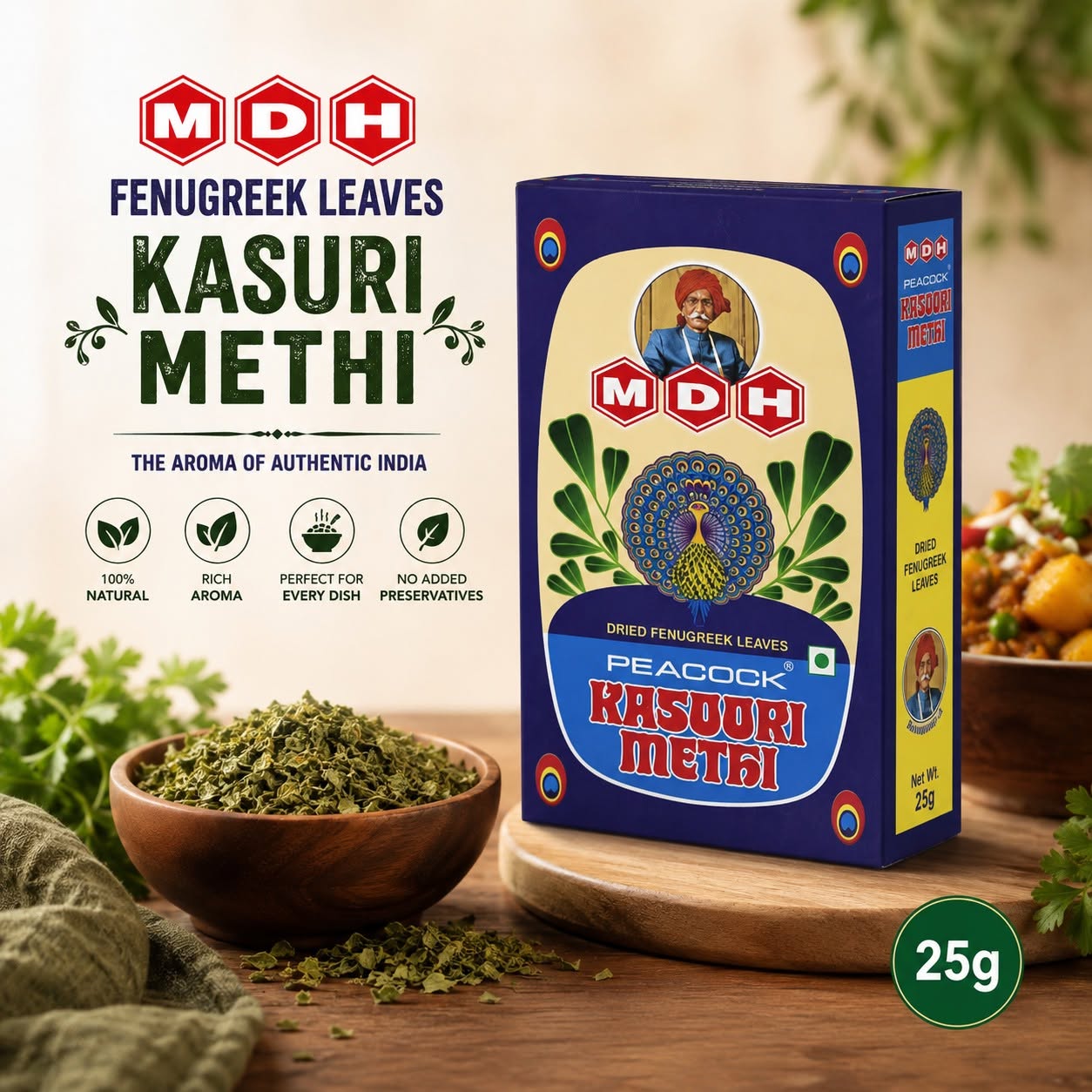 MDH Fenugreek Leaves (Kasuri Methi) 25g MDH Fenugreek Leaves (Kasuri Methi) 25g - Image 1