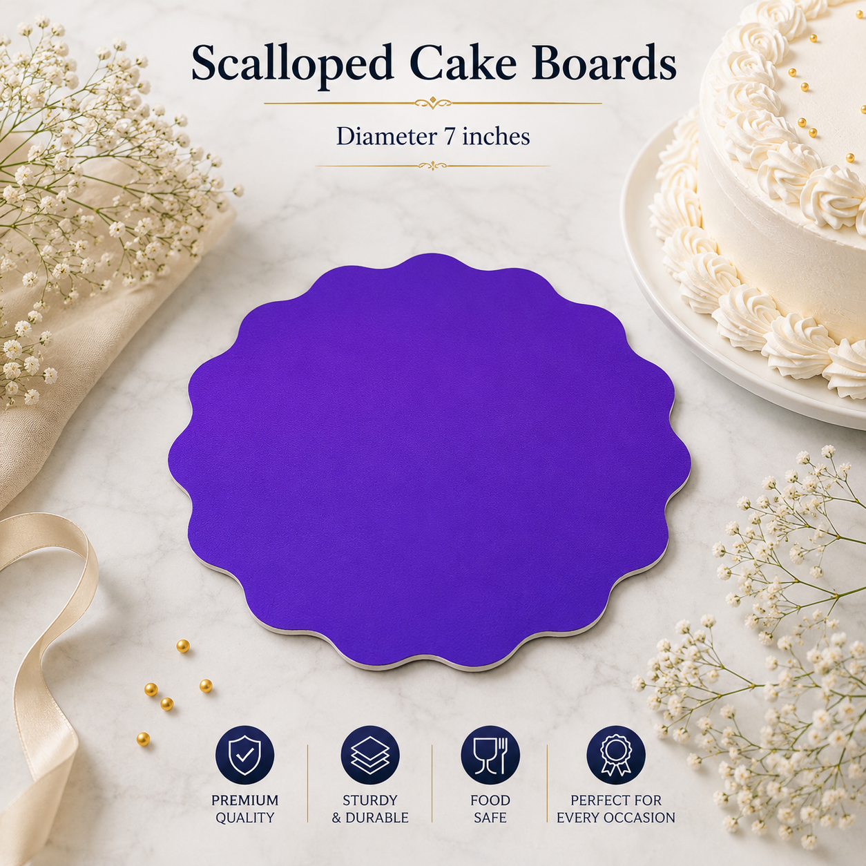98A4CBDA-62DF-4D83-B5E1-5BFEB2146CD1 Scalloped Cake Board – Blue Color (7 Inches) - Image 1